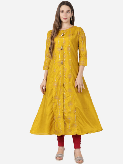 

GOLDSTROMS Women Mustard Yellow Printed A Line Kurta