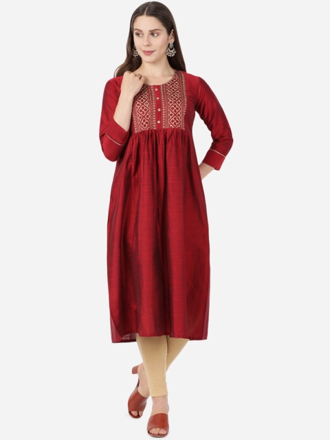 

GOLDSTROMS Women Maroon & Gold Yoke Design Anarkali Kurta