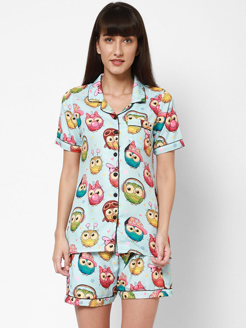

Twenty3 Women Blue Angry Bird Printed Night Suit