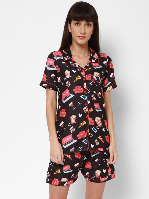 

Twenty3 Women Black & Red Printed Night Suit