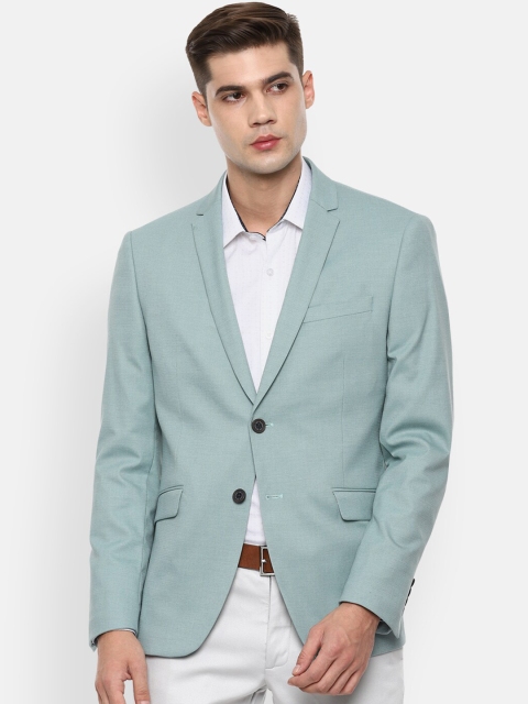 

V Dot Men Blue Solid Slim-Fit Single-Breasted Formal Blazer