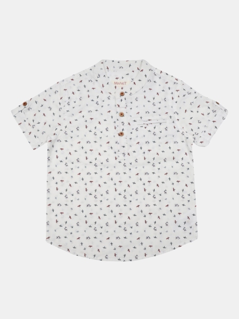 

MANET Boys White Pure Cotton Printed Casual Shirt