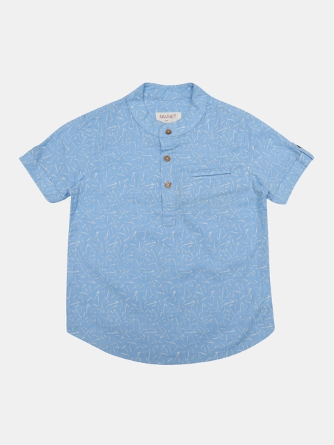 

MANET Boys Blue Pure Cotton Printed Casual Shirt