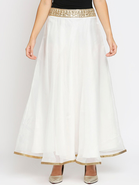 

Ira Soleil Women White Solid Flared Maxi Skirt