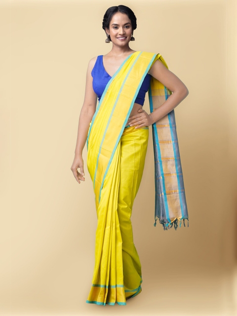 

Unnati Silks Green & Blue Woven Design Zari Silk Cotton Uppada Saree