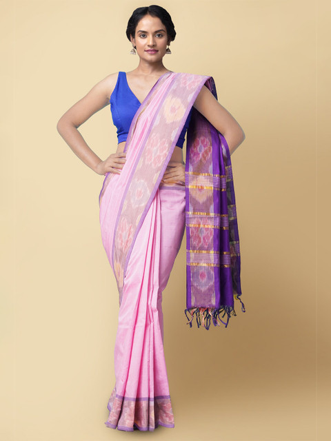 

Unnati Silks Women Pink & Purple Pure Handloom Ikat Uppada Silk Cotton Sustainable Saree