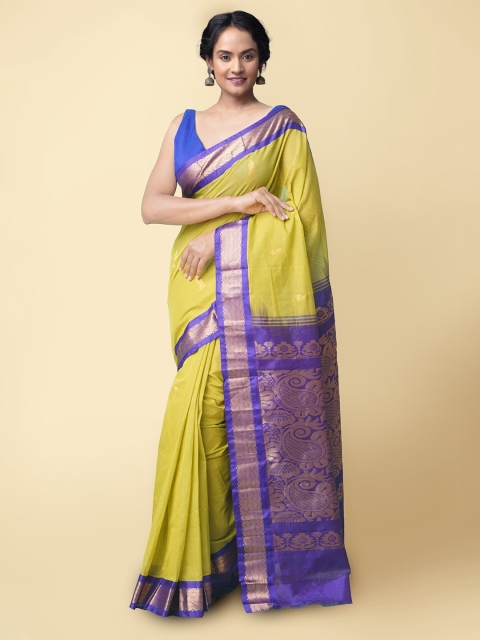 

Unnati Silks Green & Blue Woven Design Zari Pure Cotton Gadwal Saree