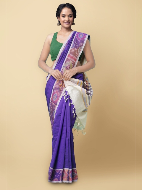 

Unnati Silks Blue & Pink Zari Silk Cotton Uppada Saree