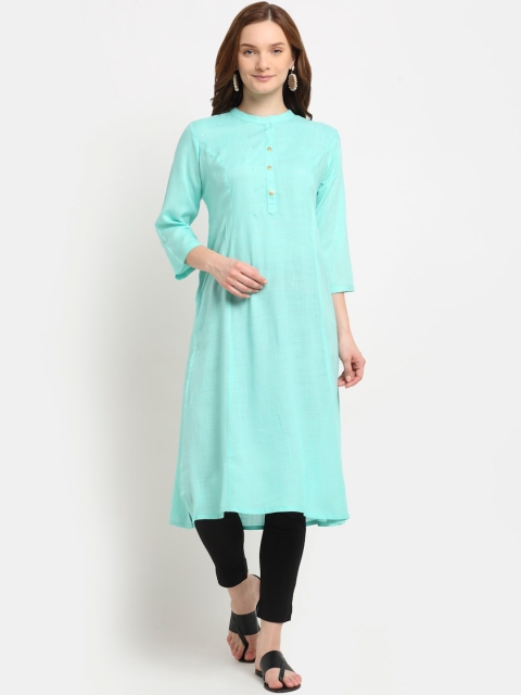 

Aujjessa Women Sea Green A-Line Pocket Kurta