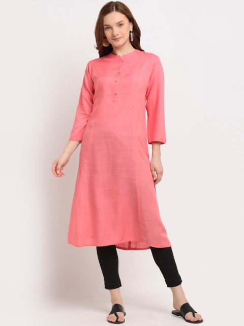 

Aujjessa Women Peach-Coloured A-Line Pocket Kurta