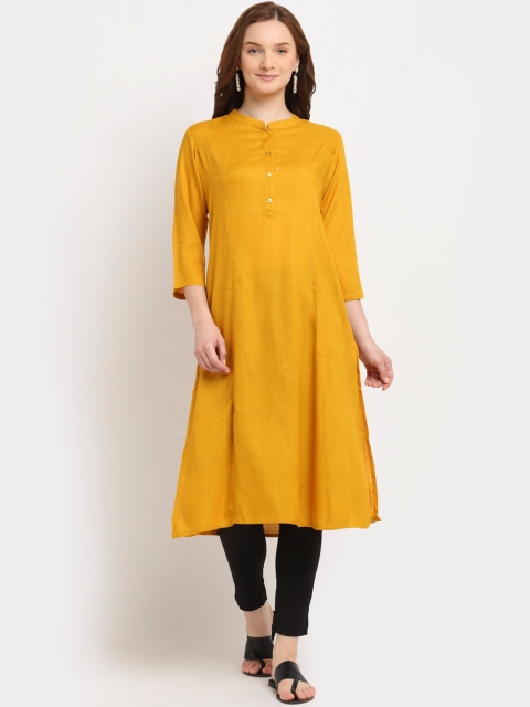 

Aujjessa Women Mustard Yellow A-Line Pocket Kurta