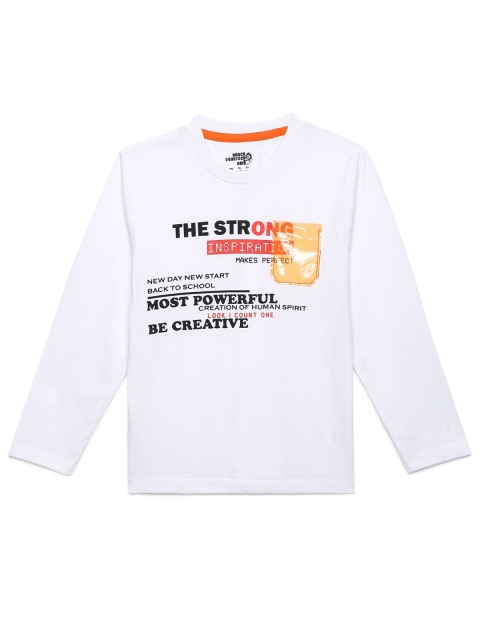 

UNDER FOURTEEN ONLY Boys Off White Typography Printed Applique T-shirt