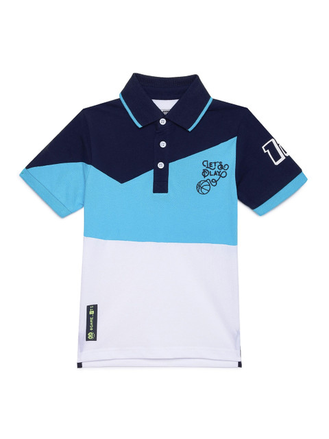 

UNDER FOURTEEN ONLY Boys White Colourblocked Polo Collar T-shirt