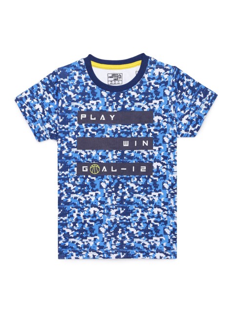 

UNDER FOURTEEN ONLY Boys Blue & White Typography Printed T-shirt