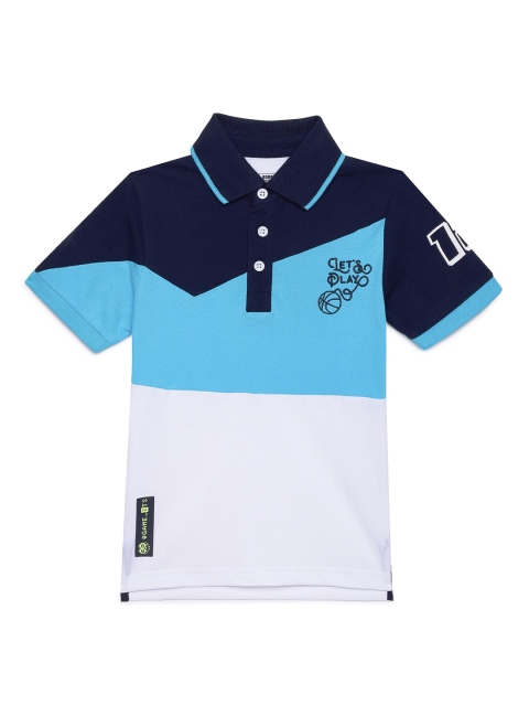 

UNDER FOURTEEN ONLY Boys Blue& White Colourblocked Polo Collar T-shirt