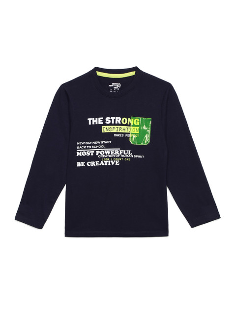 

UNDER FOURTEEN ONLY Boys Navy Blue & White Typography Printed V-Neck T-shirt