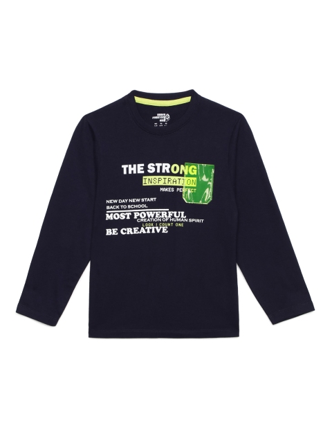 

UNDER FOURTEEN ONLY Boys Navy Blue Typography Printed T-shirt