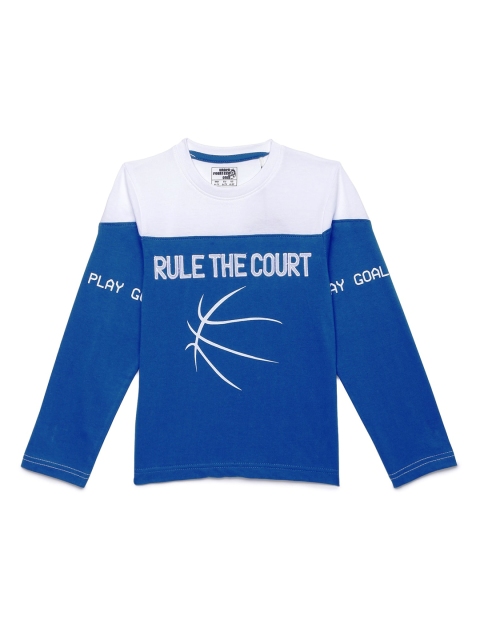 

UNDER FOURTEEN ONLY Boys Blue & White Typography Colourblocked T-shirt