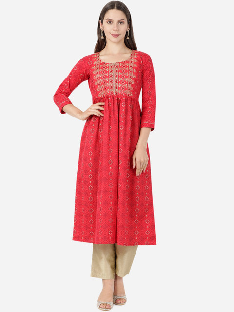 

GOLDSTROMS Women Red Ethnic Motifs Embroidered Kurta