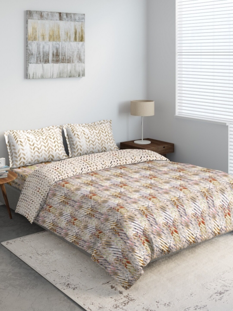 

DDecor Gold-Coloured & Red Printed Double King Bedding Set