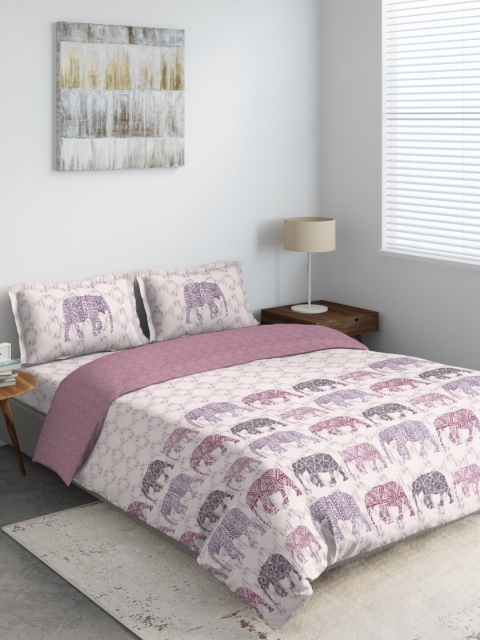 

DDecor Pink & White Printed Double King Bedding Set