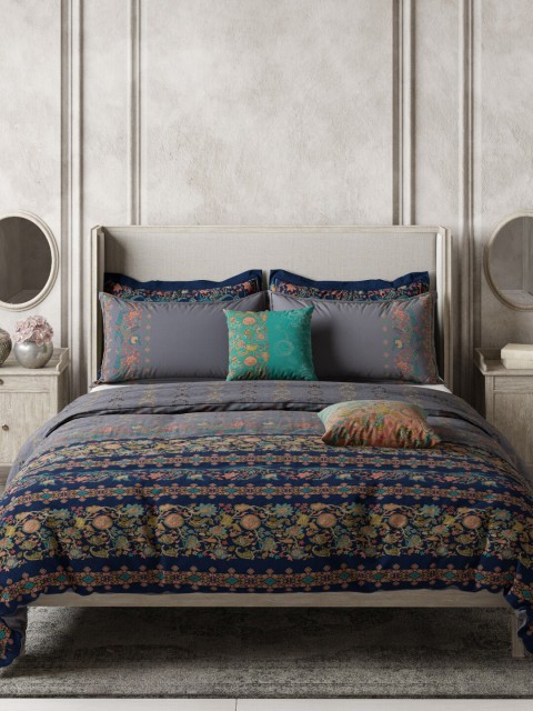 

DDecor Blue & Peach-Coloured Floral Printed Double King Bedding Set
