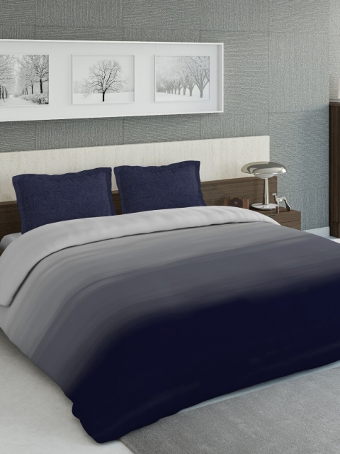 

DDecor Grey & Navy Blue Solid Double King Bedding Set With Comforter