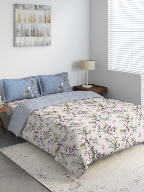 

DDecor Purple & Green Floral Printed Double King Bedding Set