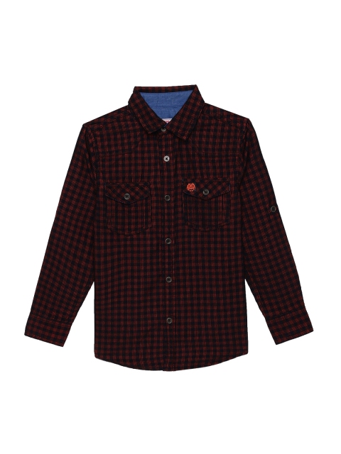 UNDER FOURTEEN ONLY Boys Orange Buffalo Checks Opaque Checked Casual Shirt