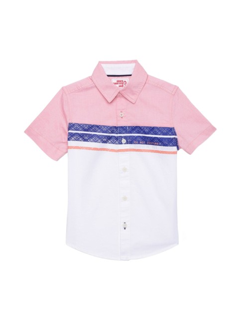 

UNDER FOURTEEN ONLY Boys White Horizontal Stripes Opaque Striped Casual Shirt