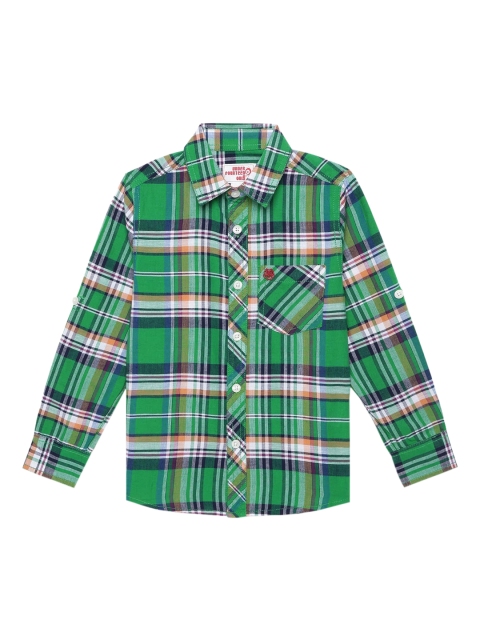 

UNDER FOURTEEN ONLY Boys Green Tartan Checks Opaque Checked Casual Shirt