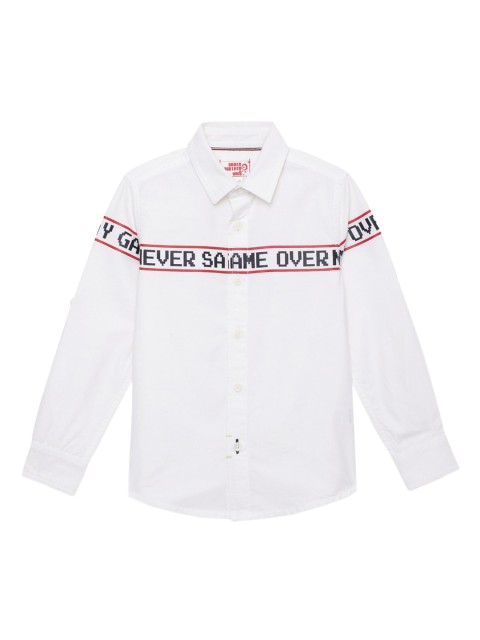 

UNDER FOURTEEN ONLY Boys White Typography Casual Shirt