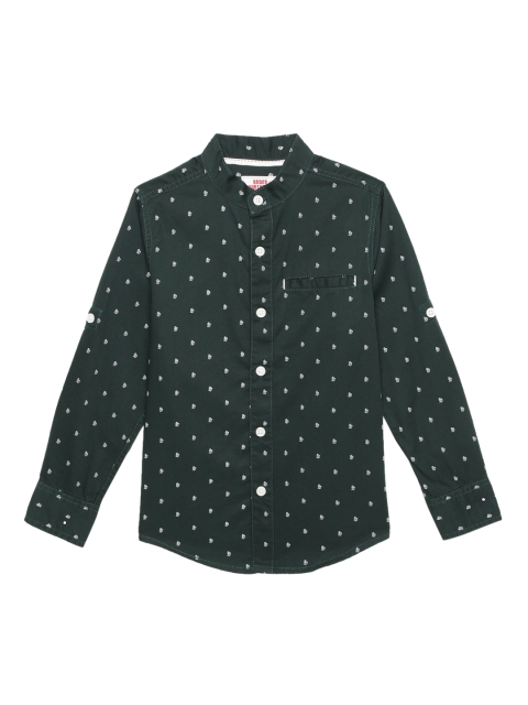 

UNDER FOURTEEN ONLY Boys Green Printed Casual Shirt