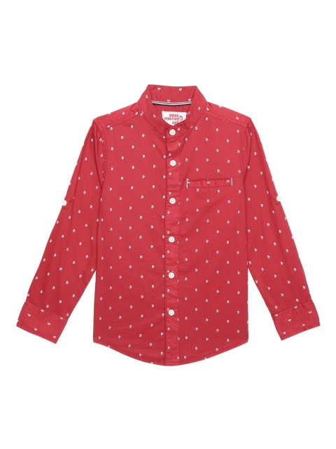 

UNDER FOURTEEN ONLY Boys Red Opaque Printed Casual Shirt