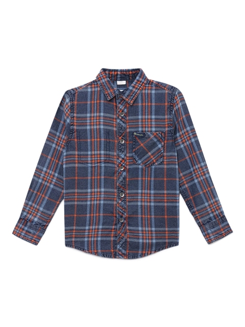

UNDER FOURTEEN ONLY Boys Orange & Blue Checked Casual Shirt