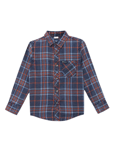 

UNDER FOURTEEN ONLY Boys Blue& Orange Tartan Checks Checked Casual Shirt