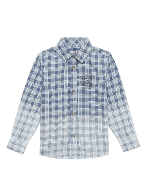 

UNDER FOURTEEN ONLY Boys Navy Blue Opaque Checked Casual Shirt