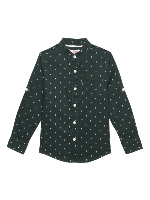 

UNDER FOURTEEN ONLY Boys Green Printed Casual Shirt