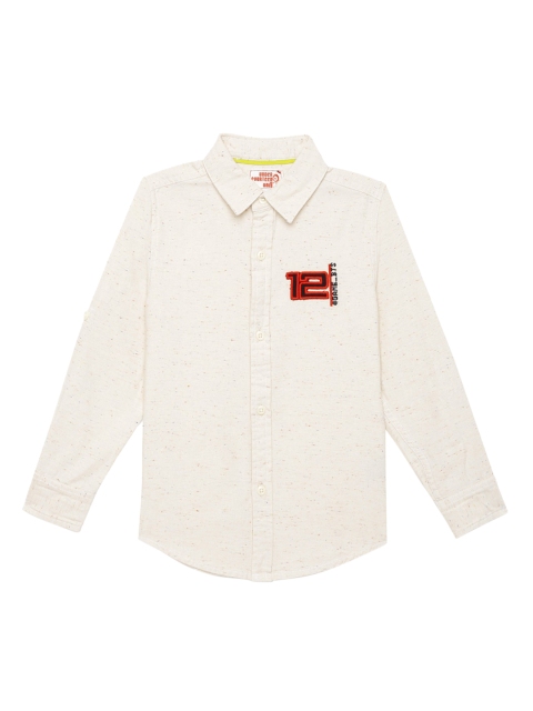 

UNDER FOURTEEN ONLY Boys Off White Opaque Casual Shirt