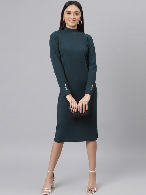 

STALK Women Green Crepe Bodycon Midi Dress