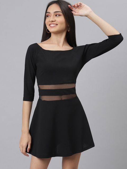 

STALK Women Black Striped Crepe Dress