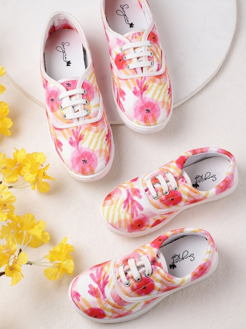 

Sangria Girls White & Pink Floral Print Sneakers