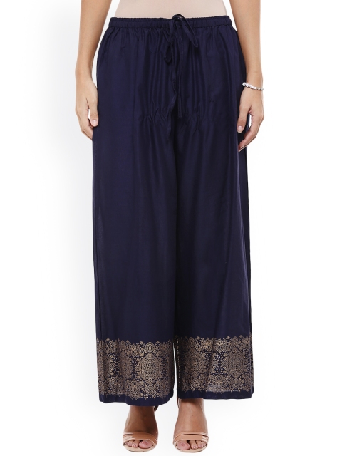 

Bhama Couture Women Navy Relaxed Fit Palazzo Trousers, Navy blue