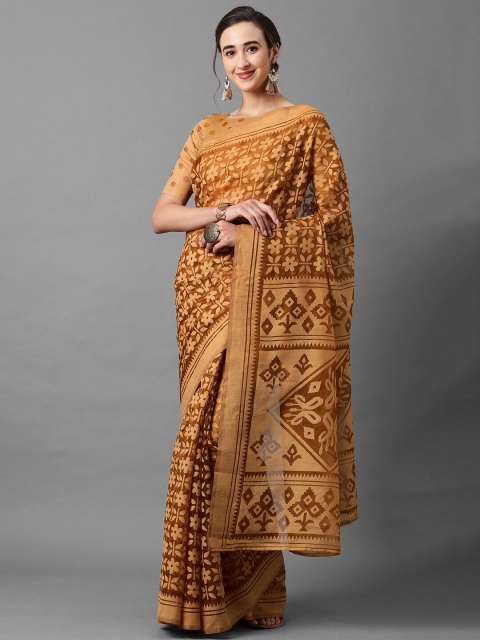 

Mitera Mustard & Brown Ethnic Motifs Brasso Saree