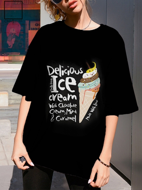 

URBANIC Women Black & White Typography Printed Drop-Shoulder Sleeves T-shirt