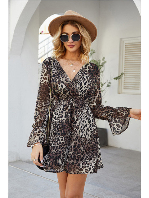 

URBANIC Brown & Black Animal Print A-Line Mini Dress