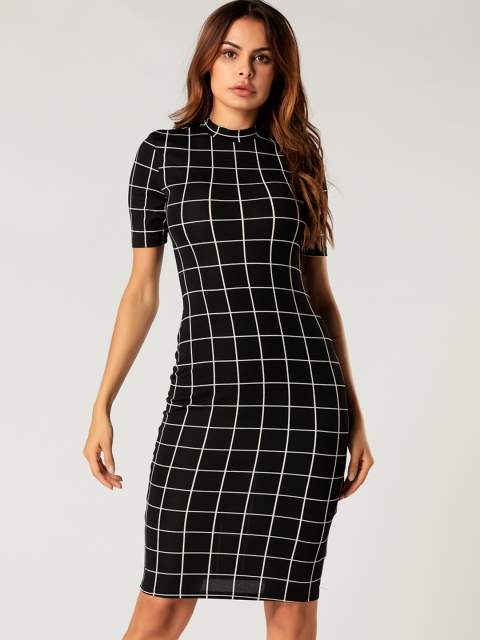 

URBANIC Black & White Checked Bodycon Dress