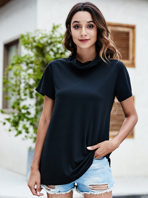 

URBANIC Women Black Turtle Neck T-shirt