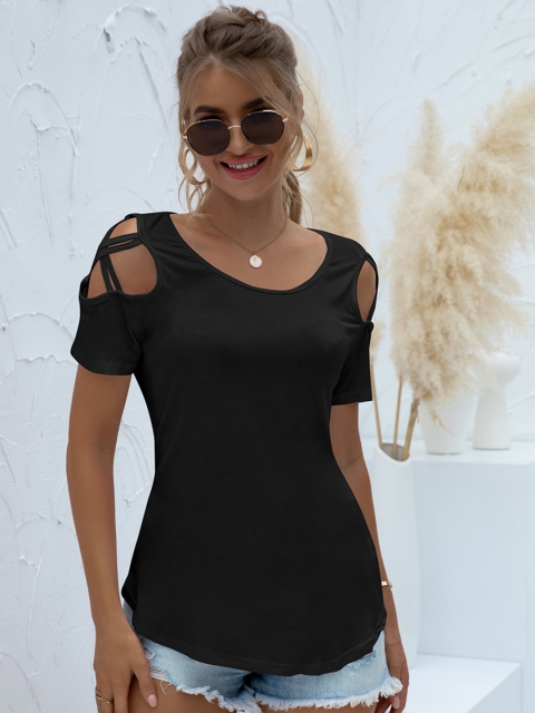 

URBANIC Black Cold-Shoulder Top