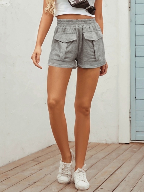 

URBANIC Women Grey Melange Solid High-Rise Regular Shorts